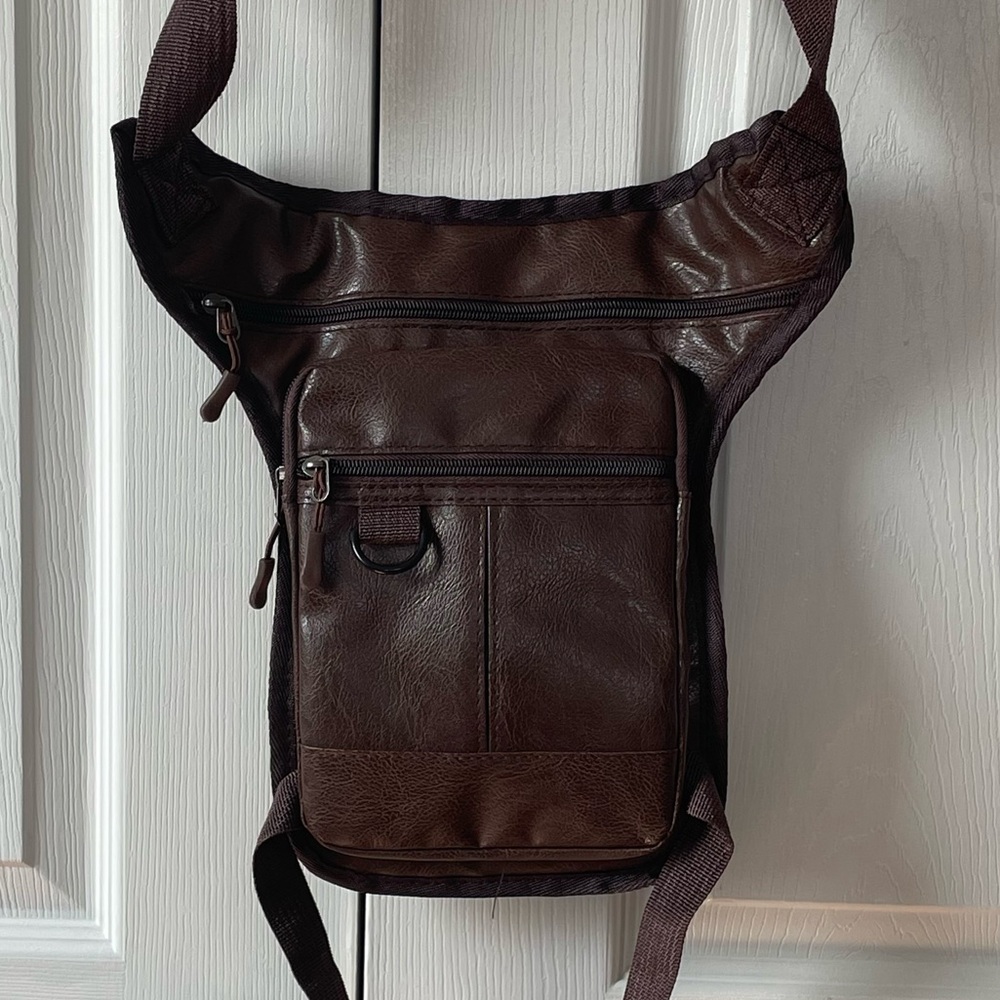 Unisex Black Faux Leather Hip Bag